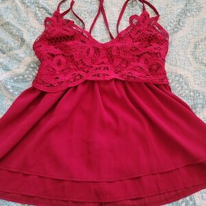 Lace Overlay Red Cami Top